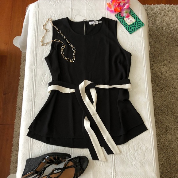 Calvin Klein Tops - NWT Calvin Klein black sleevless w/b&w tie waist